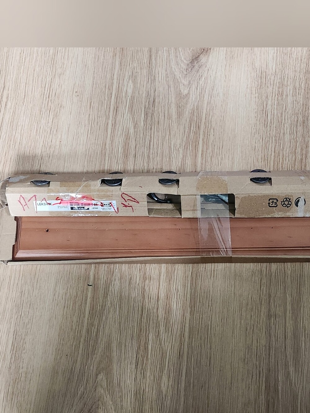 Ikea Leksvik Coat Rack with  4  Rustic Black Double Hooks and beige  Backboard.